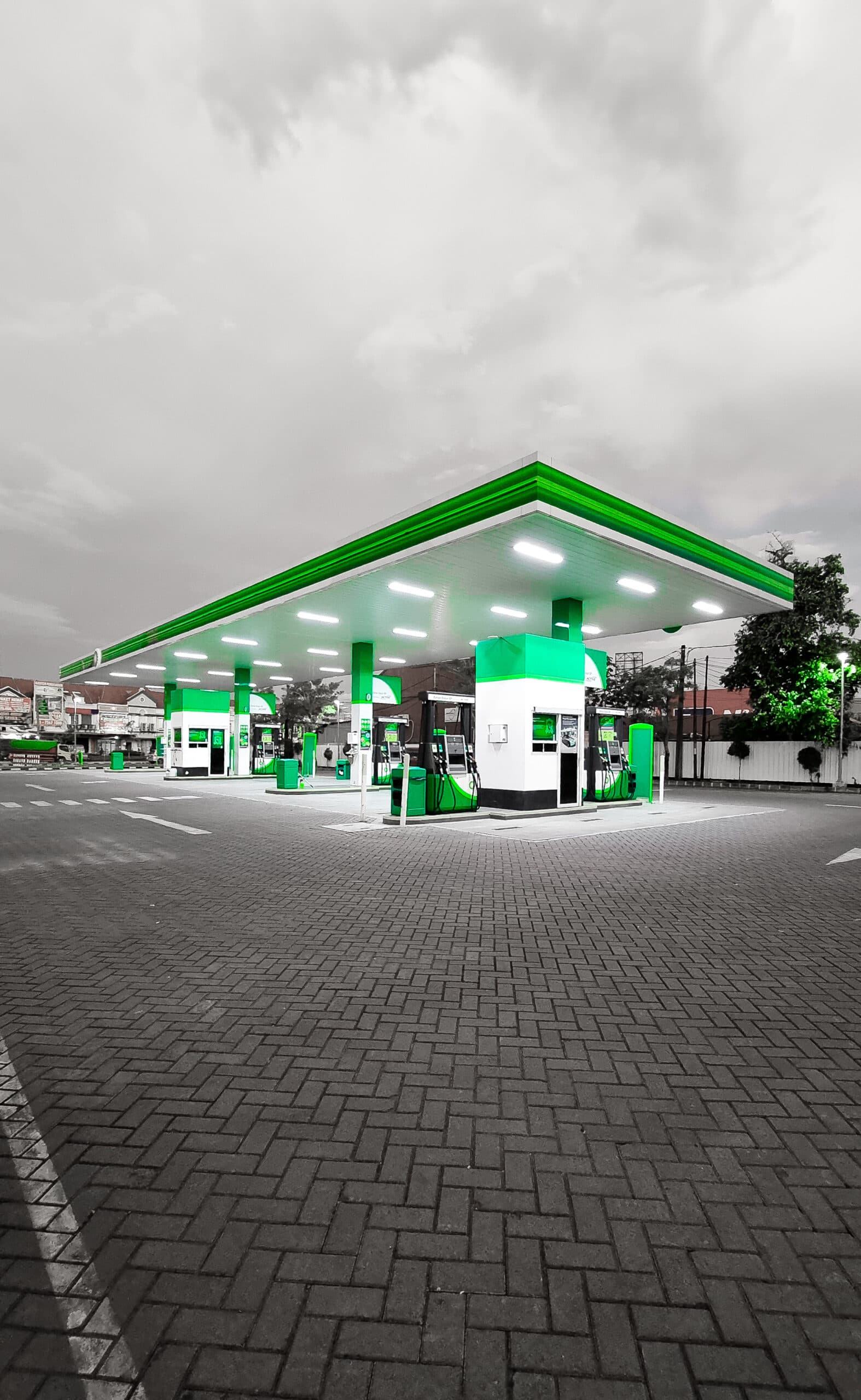 One evening at gas station.