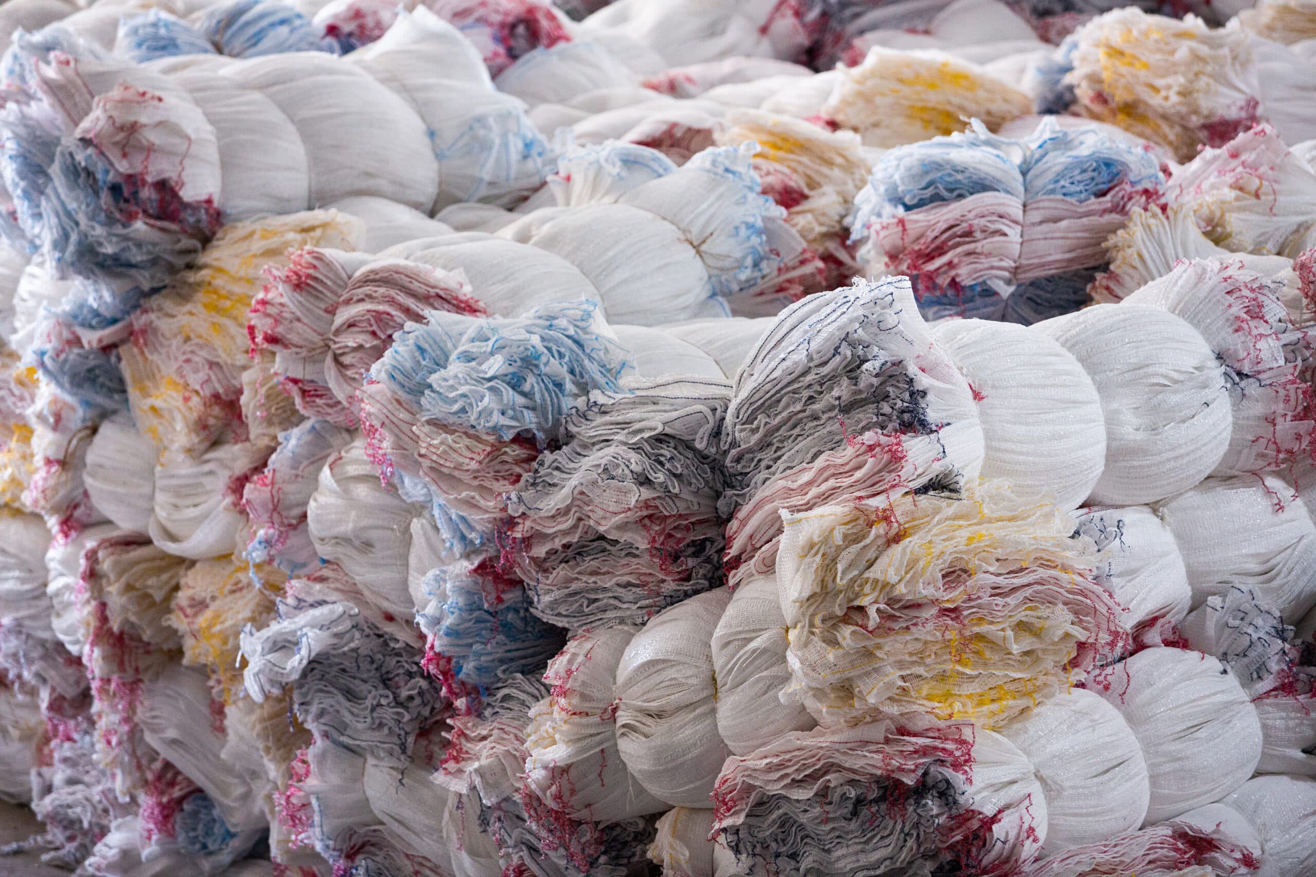 Stacks of empty plastic bags packed in a polypropylene factory- Textile industry - Buenos Aires - Argentina
