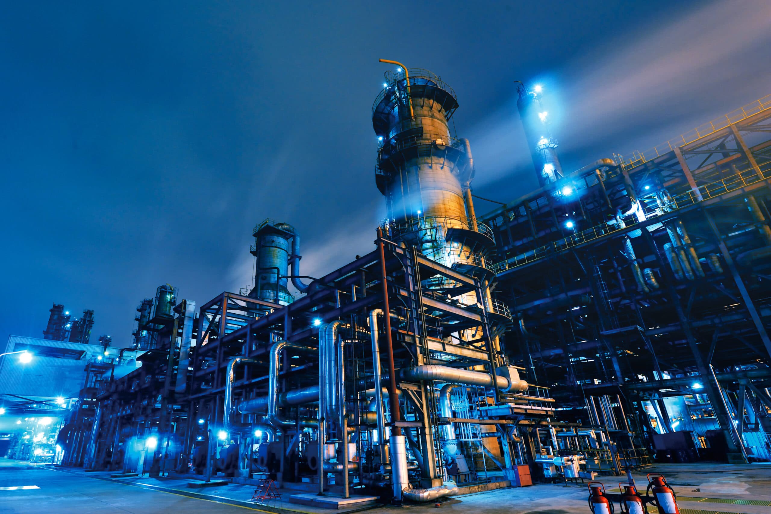 Oil Refinery, Chemical &amp; Petrochemical plant abstract at night.